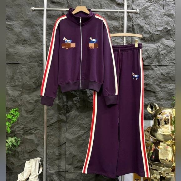 guangzhou Pants - 2pcs Stylish Purple Track Suit with Stripes Set